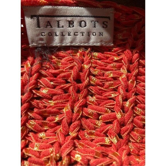 Talbots loose knit autumn orange with yellow flecks long sleeve vee neck sweater - Picture 8 of 9